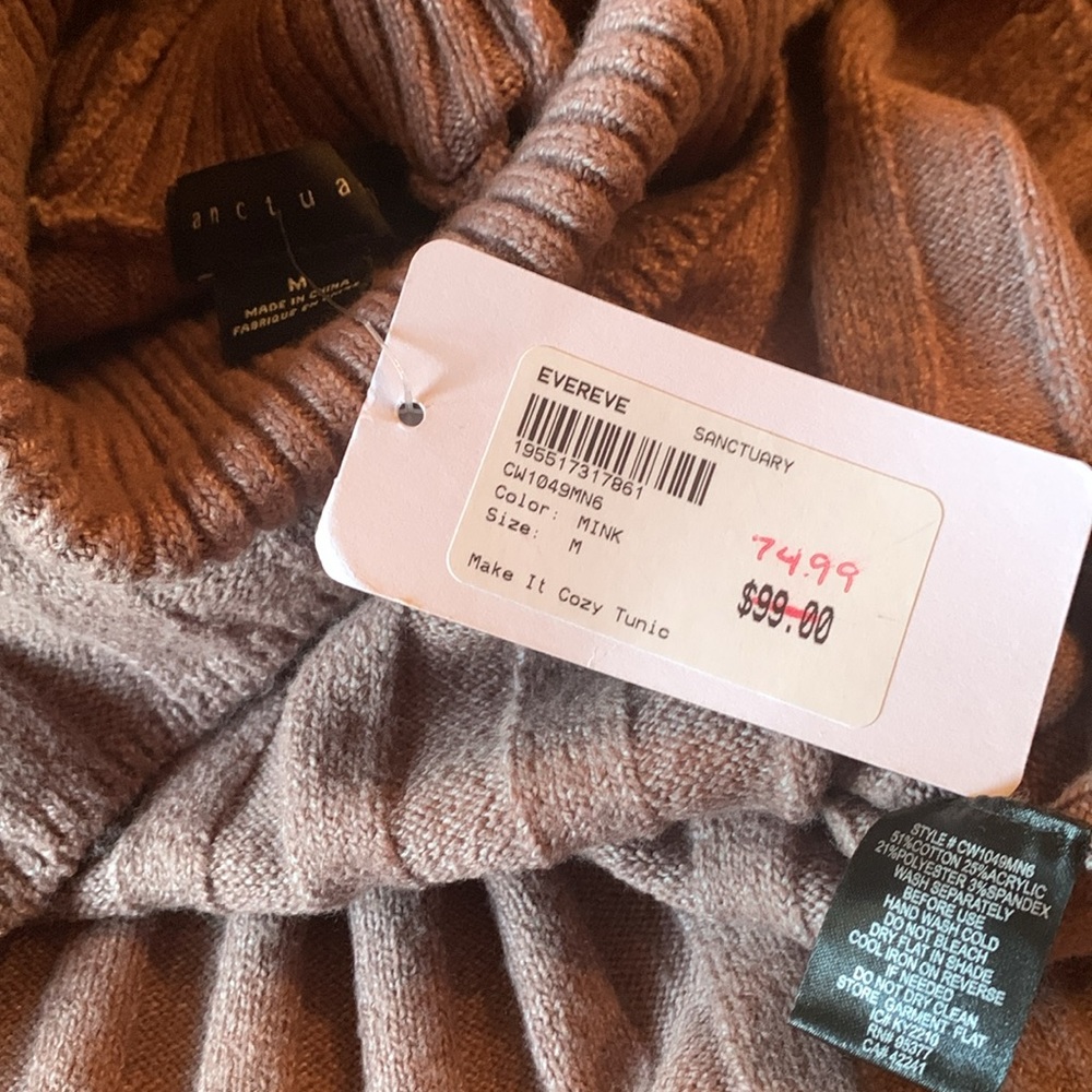 Sanctuary Ribbed Turtleneck Sweater Tunic Length - Picture 7 of 8